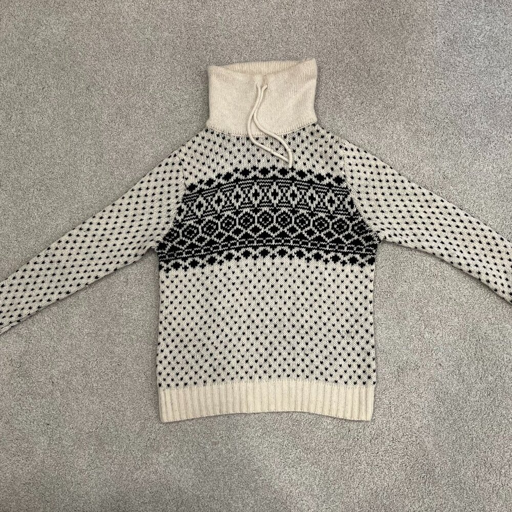Gap Black and Cream Funnel Neck Fair Isle Sweater Small/Medium (Wool/alpaca)